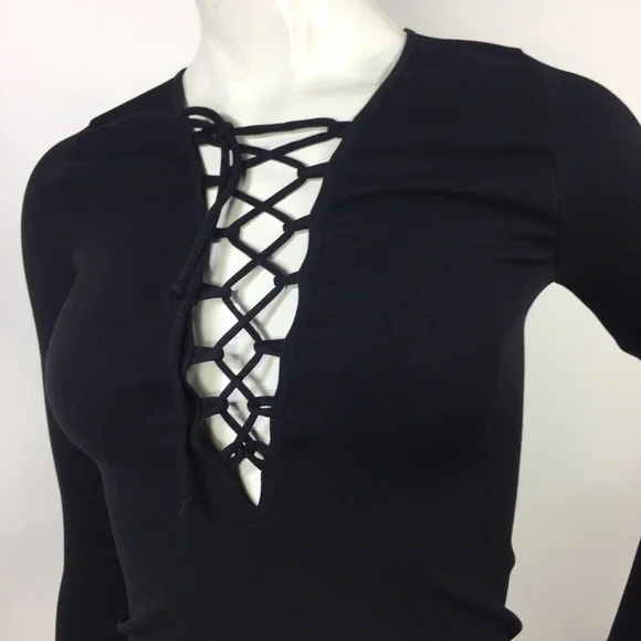 Free People Ribbed Long Sleeve Top Black M/L - Picture 10 of 15